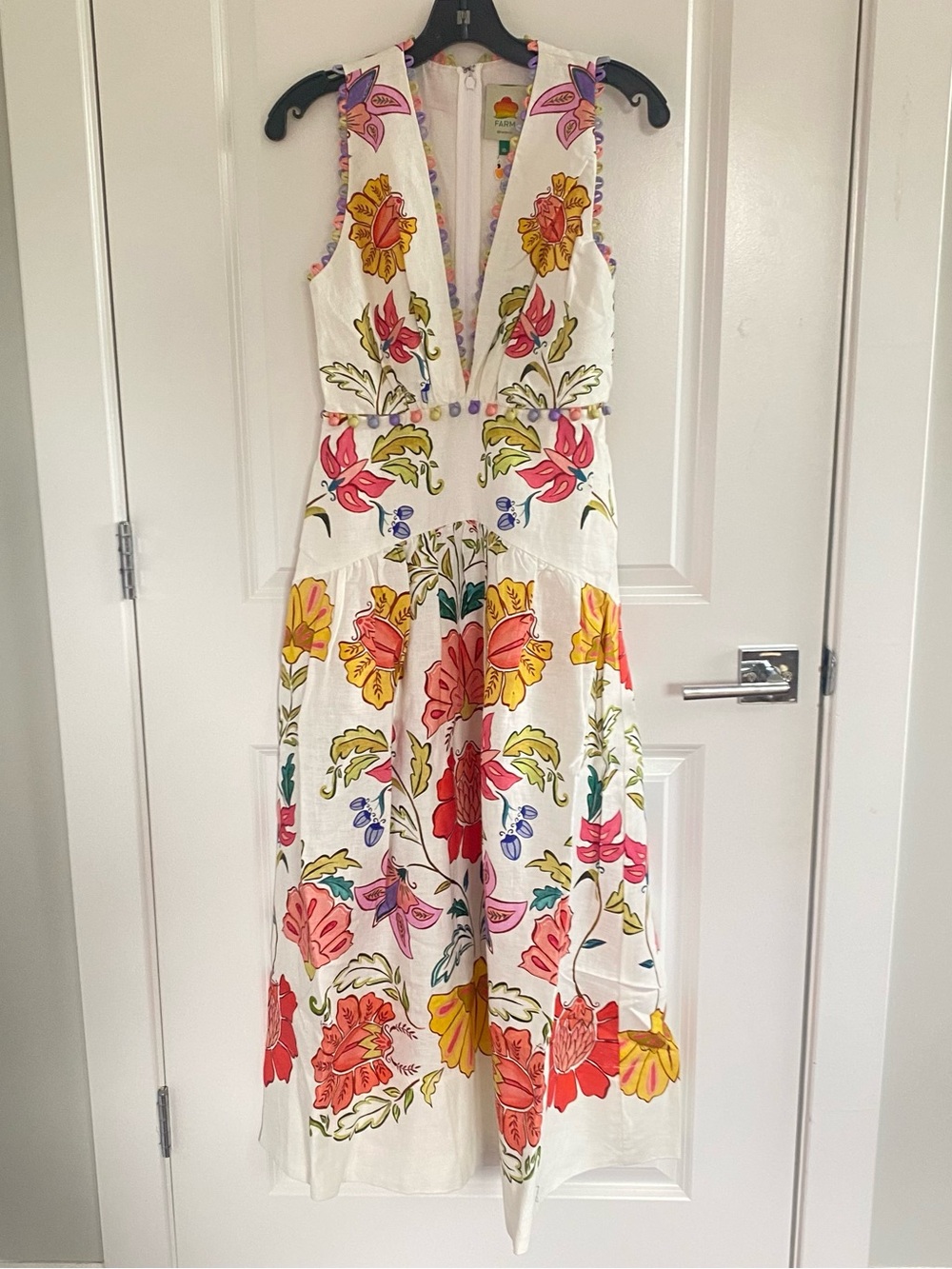 Farm Rio Off-White Floral Insects Euroflax™ Premium Linen Maxi Dress Sz S NWT - Picture 4 of 7